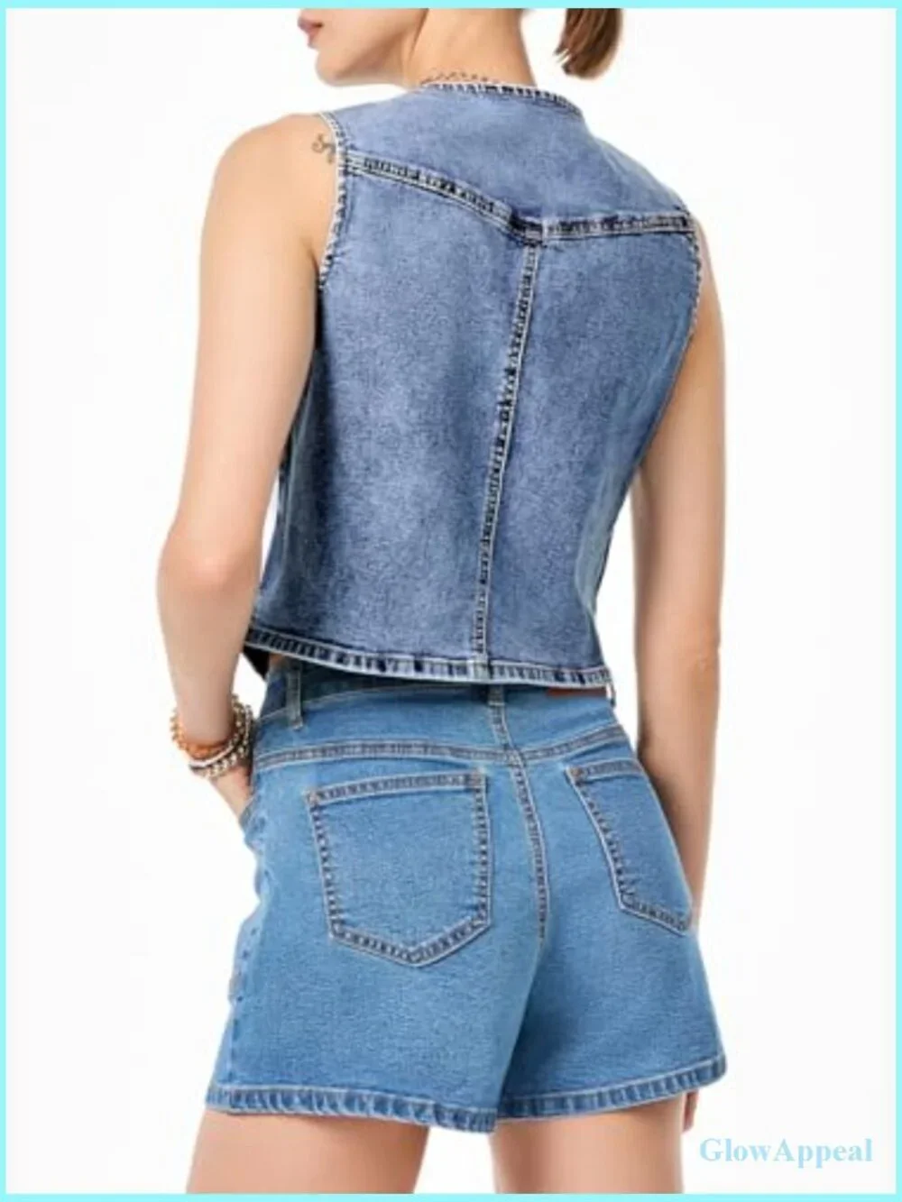 Sleeveless V Neck Crop Denim Vest Button Down Waistcoat Summer Outfit